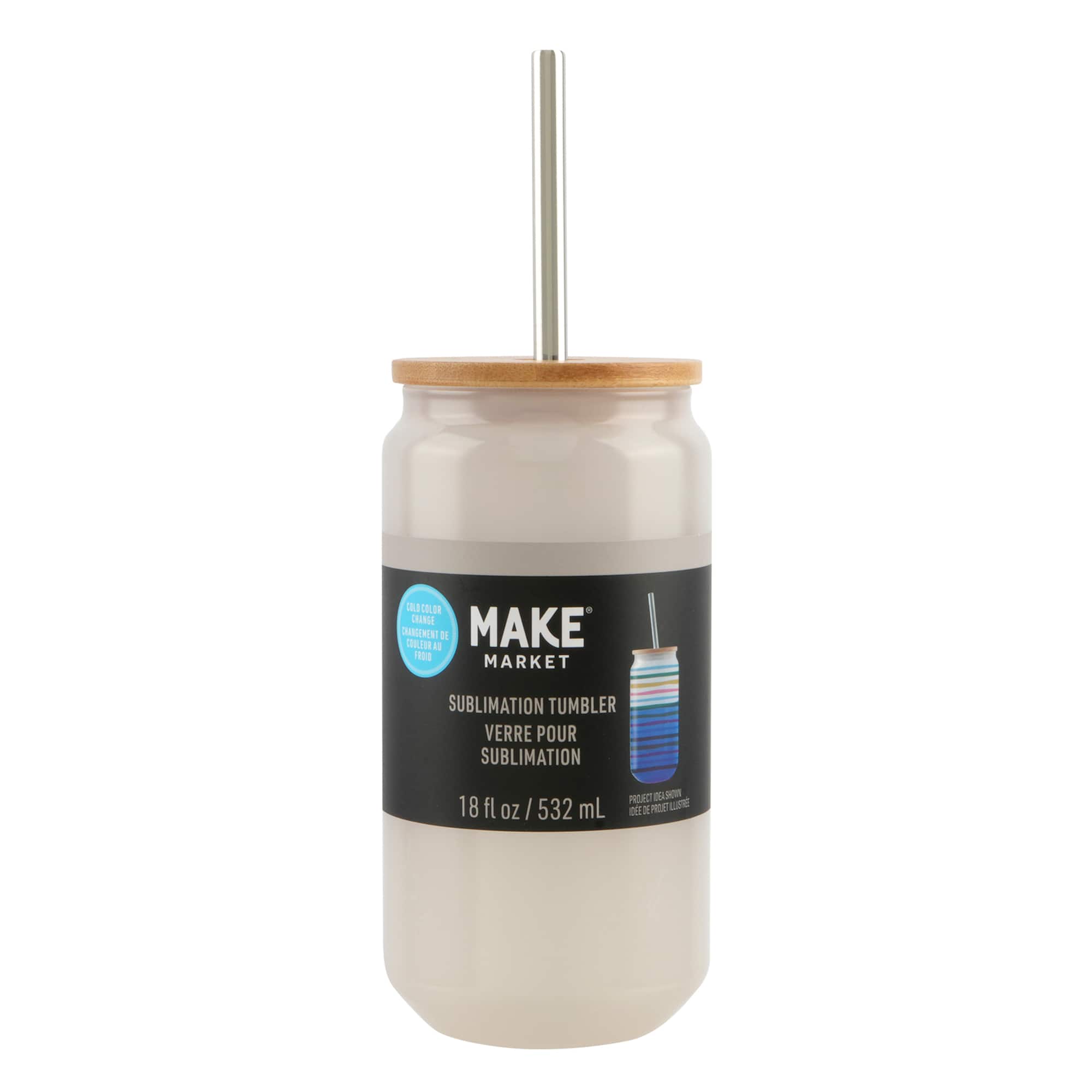 12 Pack: 18oz. Blue Cold Color Change Glass Sublimation Tumbler with Bamboo Lid by Make Market®